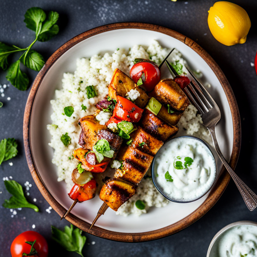 Chicken Souvlaki with Cauliflower Rice with Tzatziki Sauce