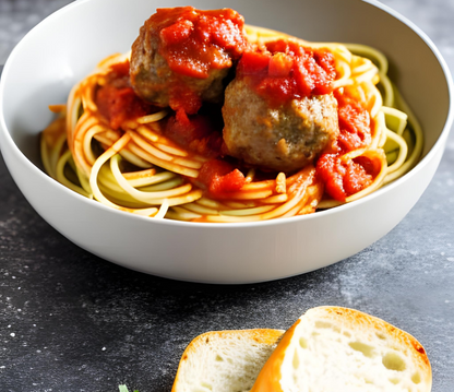 Meatballs Spaghetti with Dinner Roll