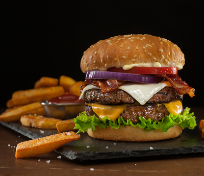 Cheeseburger with Potato and Fruit Cup