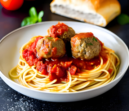 Meatballs Spaghetti with Dinner Roll