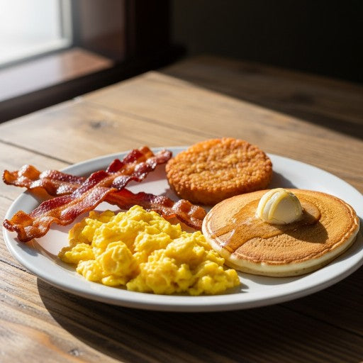 Full Breaky (œufs brouillés, bacon, pommes de terre rissolées, crêpe)