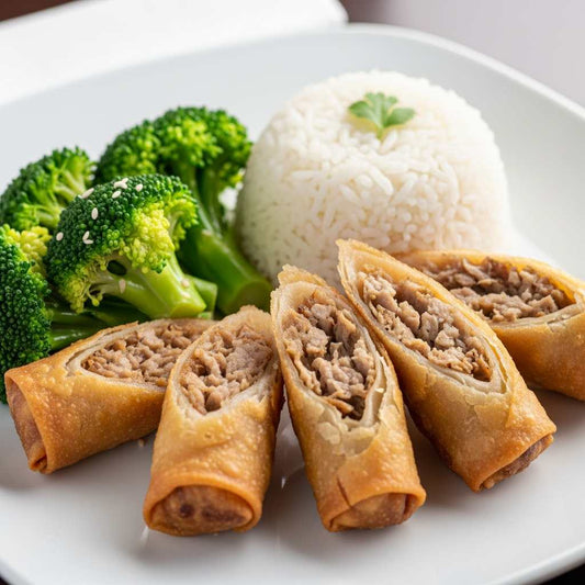 Rouleau impérial, riz et brocoli