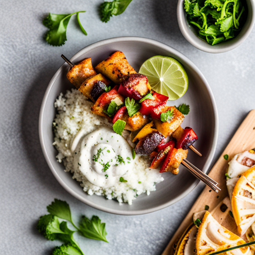 Chicken Souvlaki with Cauliflower Rice with Tzatziki Sauce