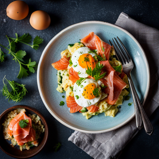 Scramble eggs with smoked salmon