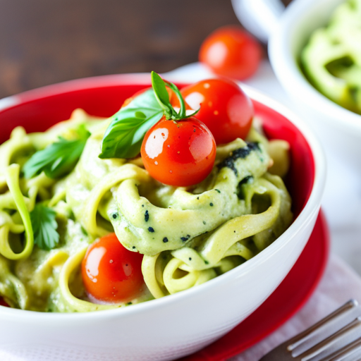 Creamy avocado zoodles with fresh cherry tomato