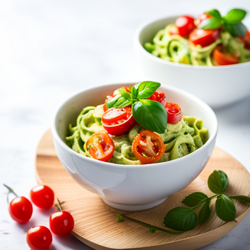 Creamy avocado zoodles with fresh cherry tomato