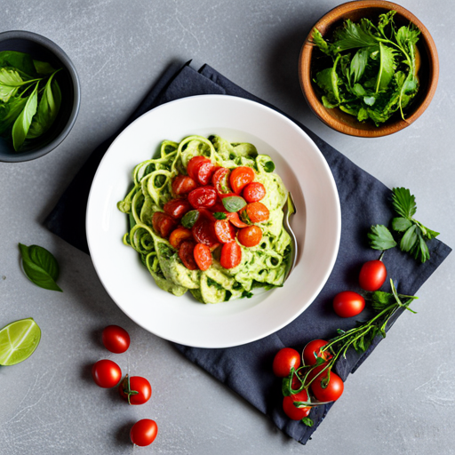 Creamy avocado zoodles with fresh cherry tomato