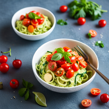 Creamy avocado zoodles with fresh cherry tomato